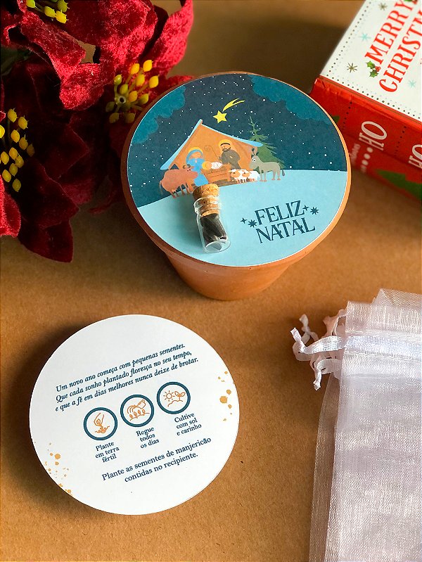 Card e Mini Vidro com Sementes | Arte Natal Presépio