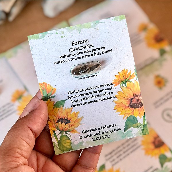 Card e Eco Cápsula com Sementes | Arte Girassóis e Aquarela Verde