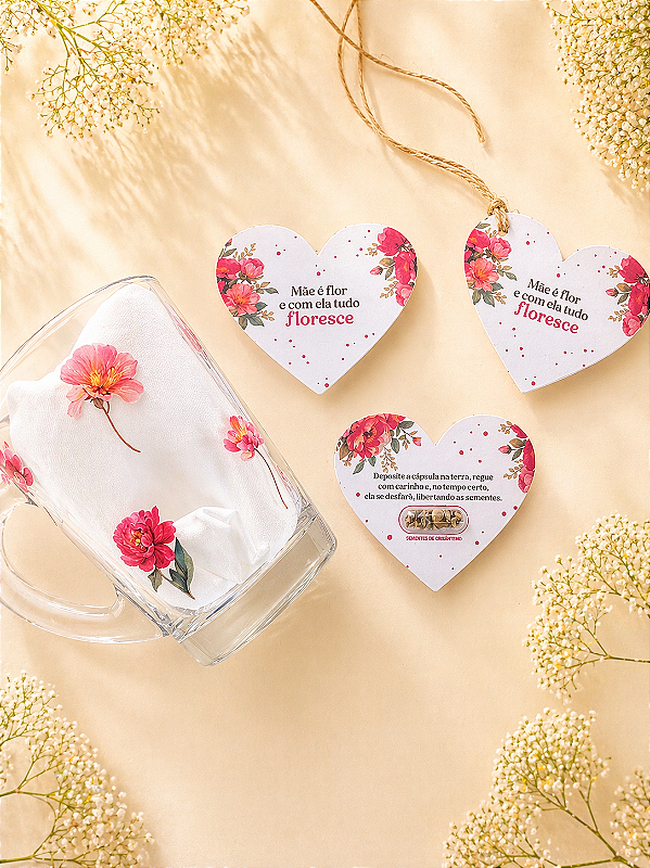 Xícara com Estampa Floral e Tag Eco Cápsula| Dia das Mães | Modelo 02