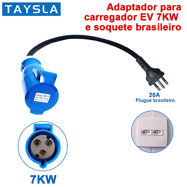 TAYSLA EV Carregador - Tomada de Plugue Brasileiro 7KW