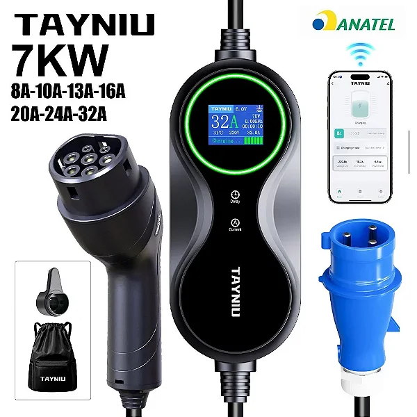 TAYNIU Carregador de Carro Elétrico Tipo 2 7KW metros com Controle por Aplicativo WIFI para Carros Elétricos