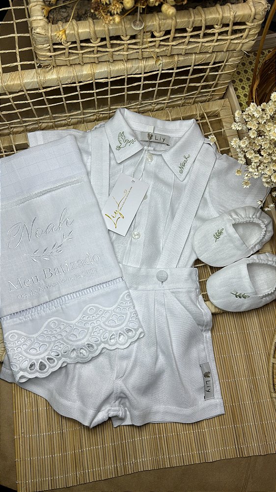 Conjunto Emanuel bebê social batizado infantil