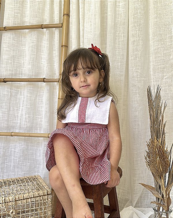 Vestido Infantil Vichy Xadrez vermelho com branco