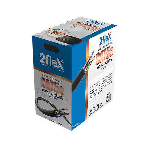 Cabo de Rede Cat.5e 4 pares 2 Flex 100% cobre 305m preto
