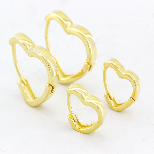 Duo De Brincos Coração Folheado A Ouro