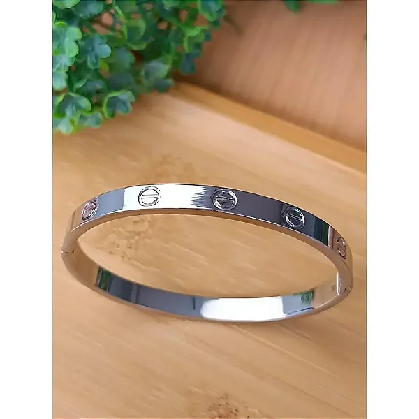 Bracelete Inox Fio 6mm Detalhe Circular e Traço