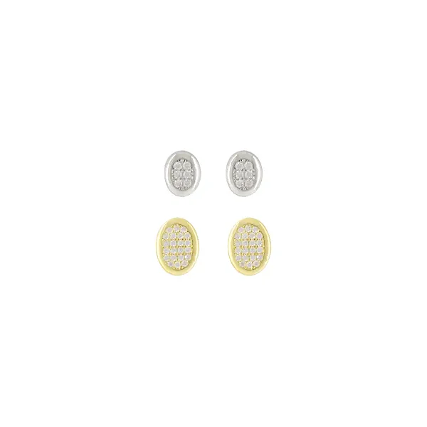 Duo de Brinco Duplo Oval Cravejado 7mm e 8mm