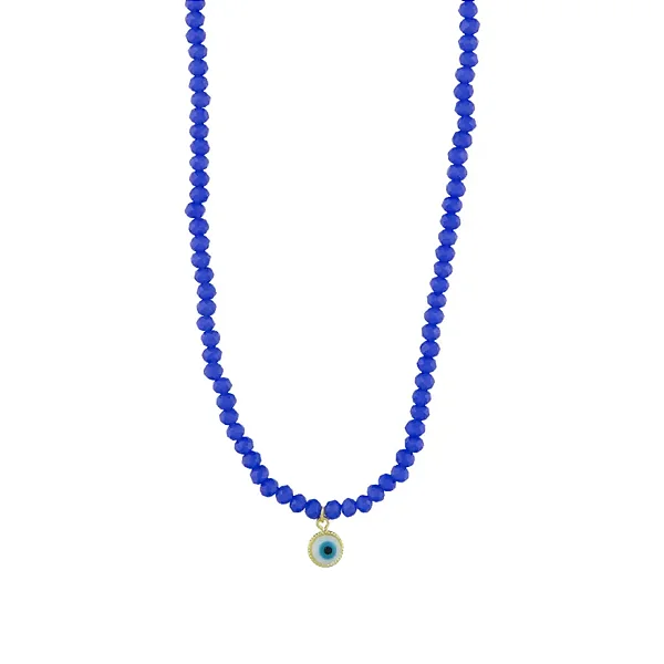 Gargantilha Miçanga Azul 3x4mm com Olho Grego Pendurado