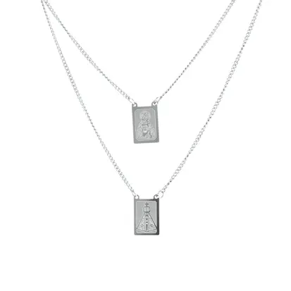Escapulário Elos Grumett Sagrado Coração com Nossa Senhora Aparecida – Aço Inox