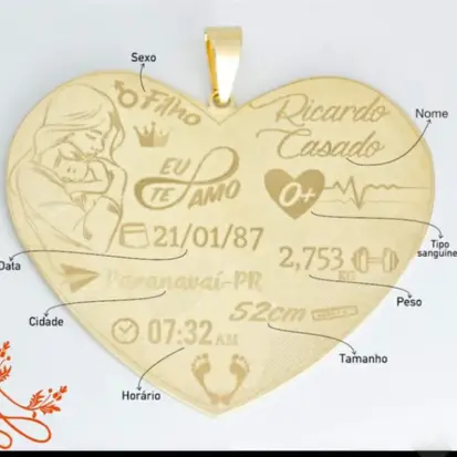 Pingente Coração de Mãe Personalizado
