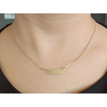 Gargantilha Plaquinha Coração Vazado Personalizada - Banhado a Ouro