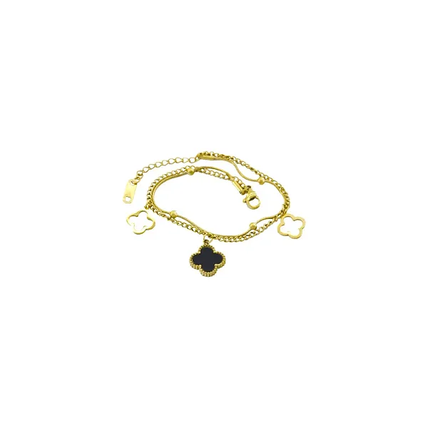 Pulseira Feminina Dupla Trevo 13mm e Vazado 16cm + Extensor