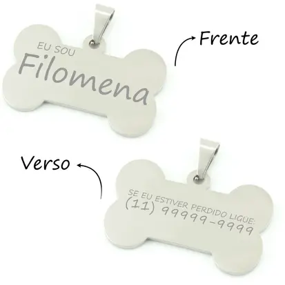 Pingente Osso Personalizado para Pets - 21x40mm - AçoInox