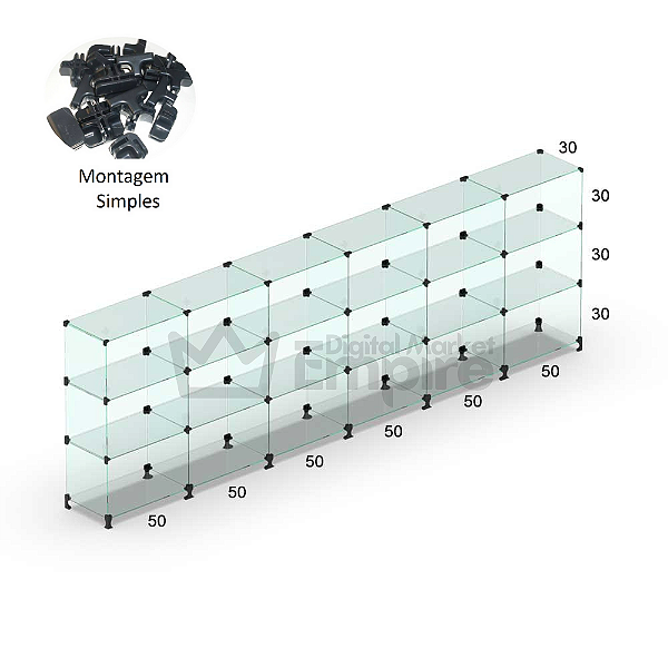 Balcão de vidro modulado 3 metros comprimento por 1 de altura