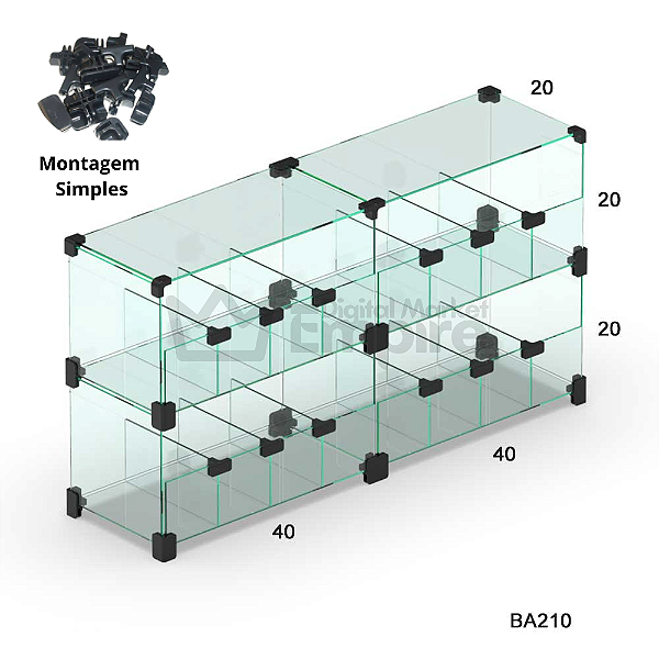 Baleiro de vidro modulado 80X40X20CM - 16 Divisórias