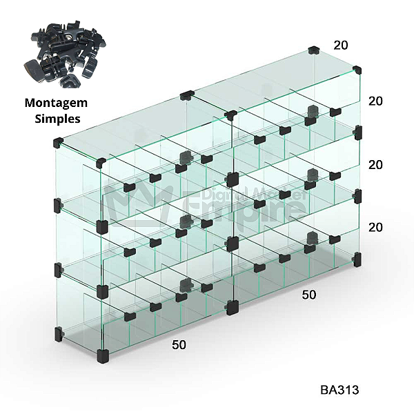 Baleiro de vidro modulado 100X60X20CM - 24 Divisórias