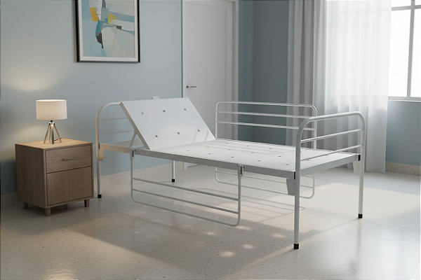 Cama Hospitalar Com Cabeceira Móvel e Grades