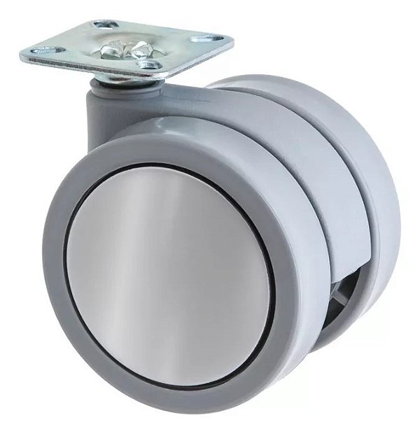 Rodizio cinza 65mm com chapa 38x38 sem freio
