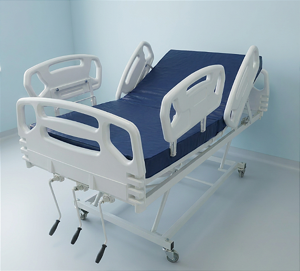 Kit Cama Hospitalar Fowler Injetada Elevação 3 Manivelas e Colchão D-33