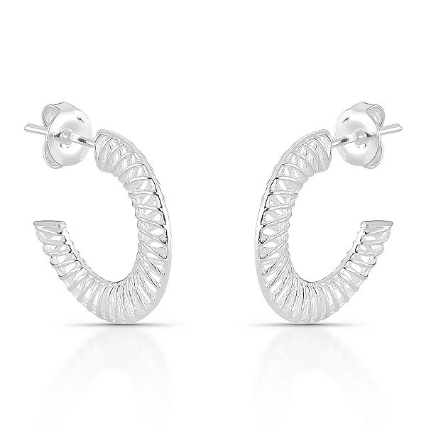 BRINCO PRATA MEIA ARGOLA VAZADO RENDA ITALIANA