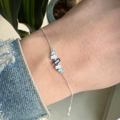 PULSEIRA PRATA CARTIER DUAS ZIRCONIAS CRISTAL TRÊS AZUL