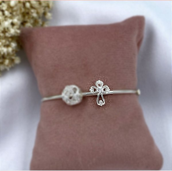 BERLOQUE PRATA CRUZ VAZADA COM ZIRCÔNIA