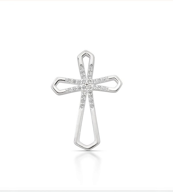 PINGENTE PRATA CRUZ COM ZIRCÔNIA NO CENTRO