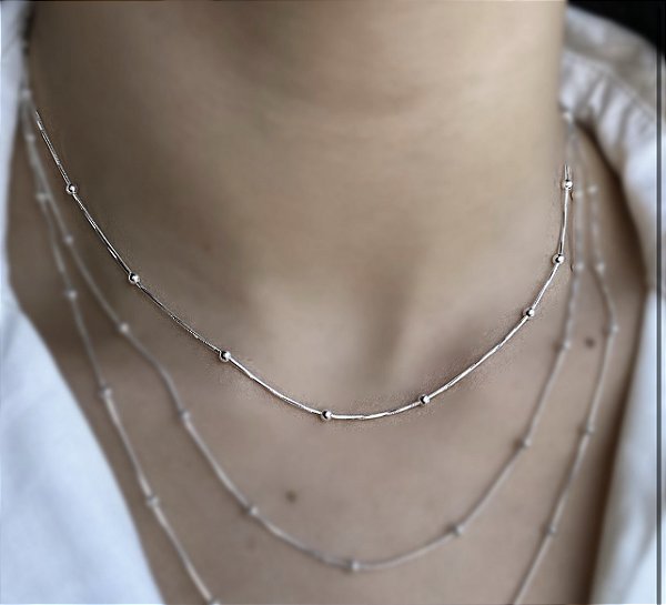 CORRENTE PRATA RABO DE RAPOSA BOLINHAS 45cm