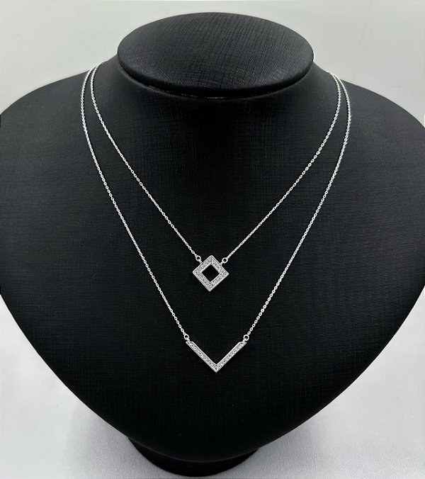 GARGANTILHA PRATA CARTIER DUAS PONTAS E ZIRCÔNIA