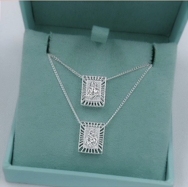 ESCAPULÁRIO PRATA GRUMET RENDA ITALIANA SAGRADO CORAÇÃO DE JESUS