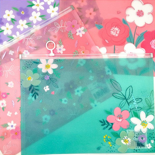 Pasta Plástica Flores & Glitter A4