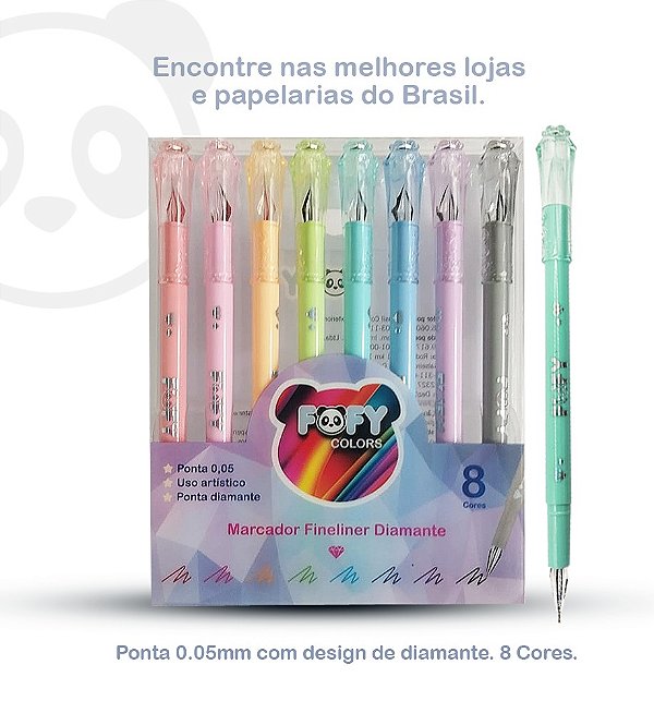 Marcador Fineliner Diamante 0.5mm • Estojo com 8 Cores