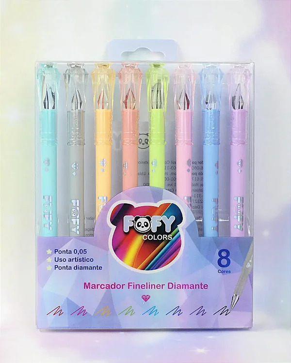 Marcador Fineliner Diamante 0.5mm • Estojo 8 Cores