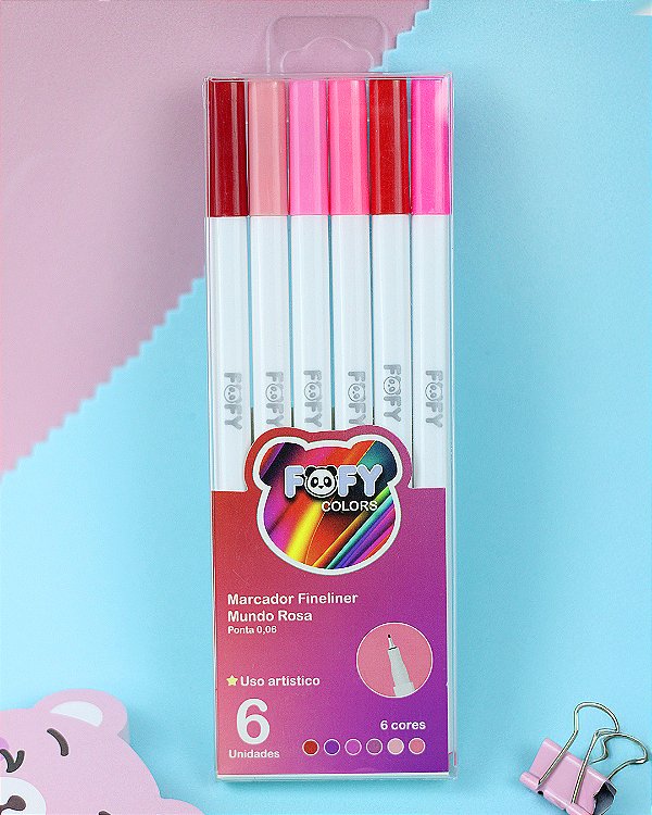 Marcador Fineliner Mundo Rosa 0.06mm • Estojo 6 Cores