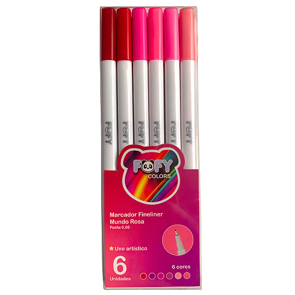 Marcador Fineliner Mundo Rosa 0.06mm • Estojo 6 Cores