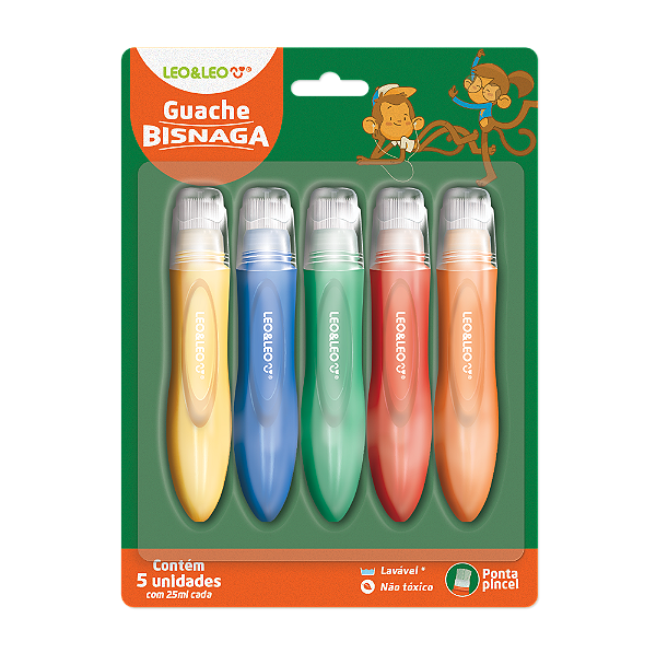 Tinta Guache Bisnaga c/Pincel 25 ml - Estojo 5 Cores