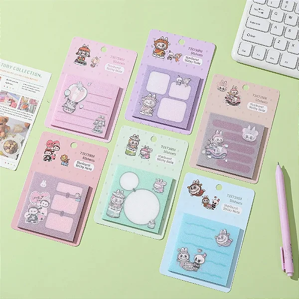 Bloco de Notas Adesivado Translúcido com Glitter Labubu