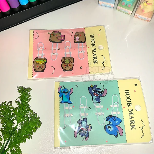 Cartela 4 Clips Decorados Stitch & Capivara
