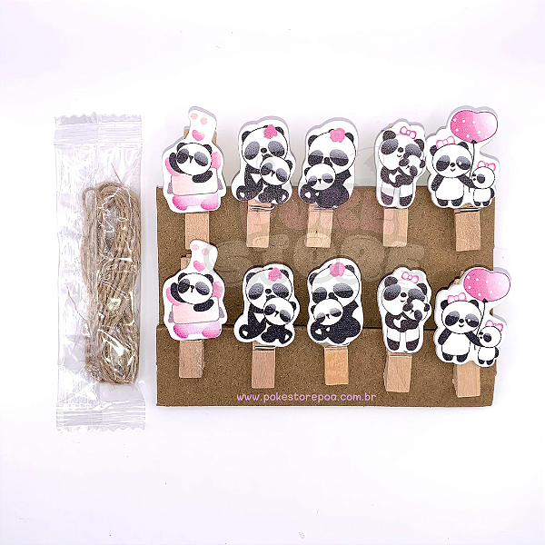 Kit 10 Mini Prendedores de Madeira Pandinhas