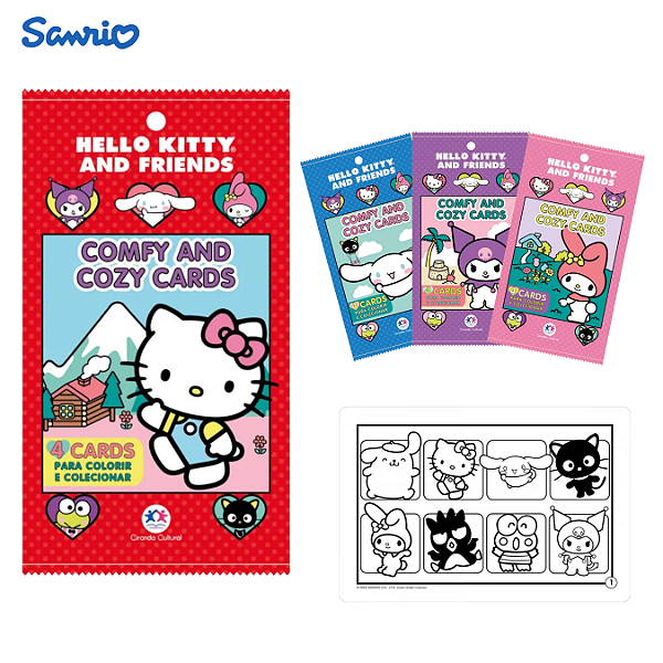 Cards Para Colorir Hello Kitty and Friends • Comfy & Cozy - 4 Unid.