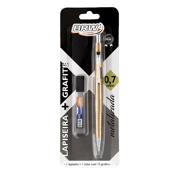 Lapiseira Técnica Metalizada 0.7mm + Tubo com 12 Grafites