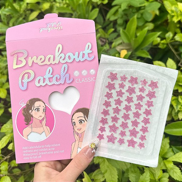 Cartela Adesivos Seca Espinha Acne Estrela com Glitter • 40 unid.