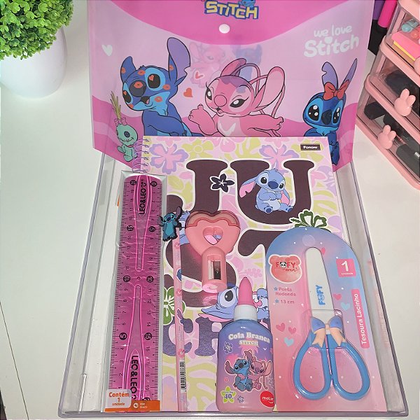 Kit Básico Rosa Volta às Aulas Stitch • 7 Itens