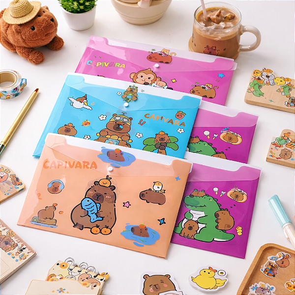 Pasta Plástica com Botão Capivara A4