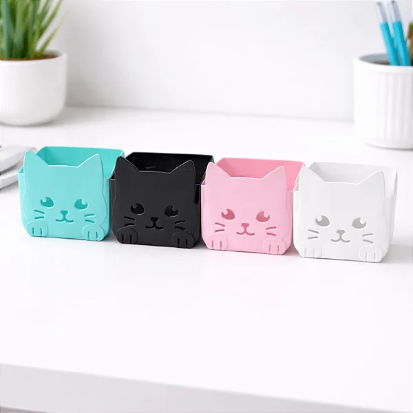Porta-Canetas Organizador Plástico Carinha de Gato