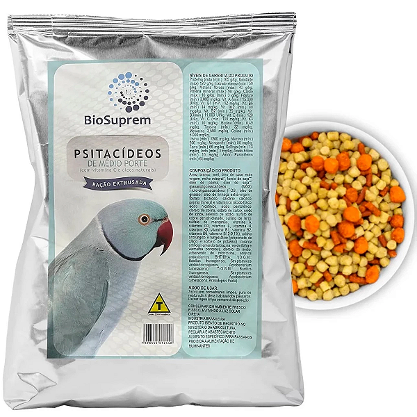 Ração Extrusada Psitacídeos Medio Porte Biosuprem 900gr