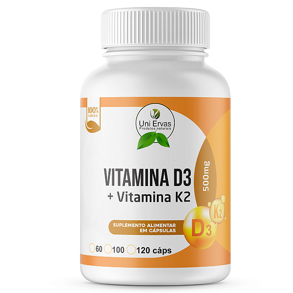 VITAMINA D3 COM K2 500MG 120 CÁPSULAS