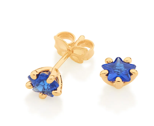 Brinco Estela Zircônia Azul – Banhado a Ouro 18k