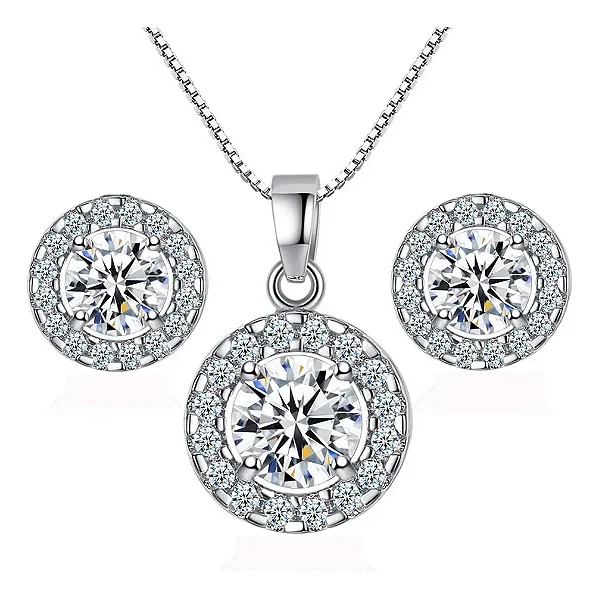 Conjunto Premium Ponto de Luz - Banhado a Ródio Branco