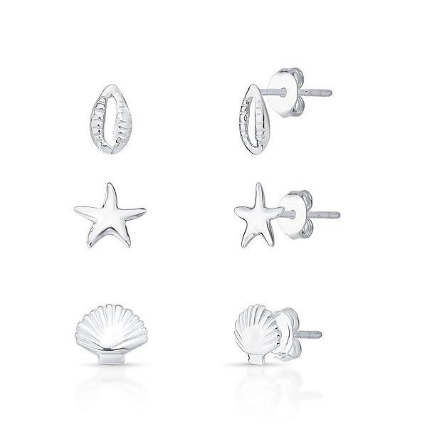 Trio de Brinco Mar Liso - Prata 925